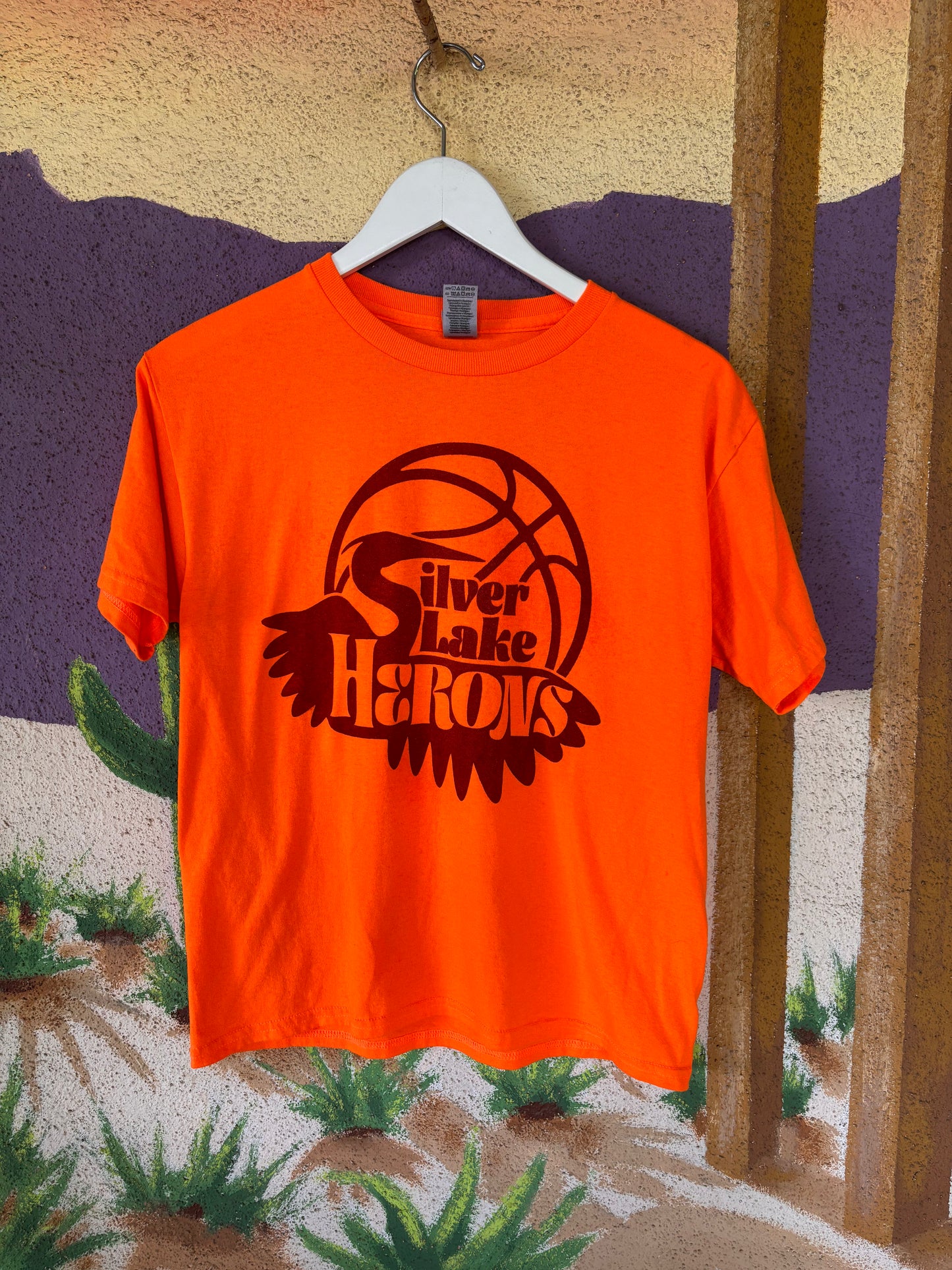 Upcycled "Silver Lake Herons" Tee - Youth Large - Orange