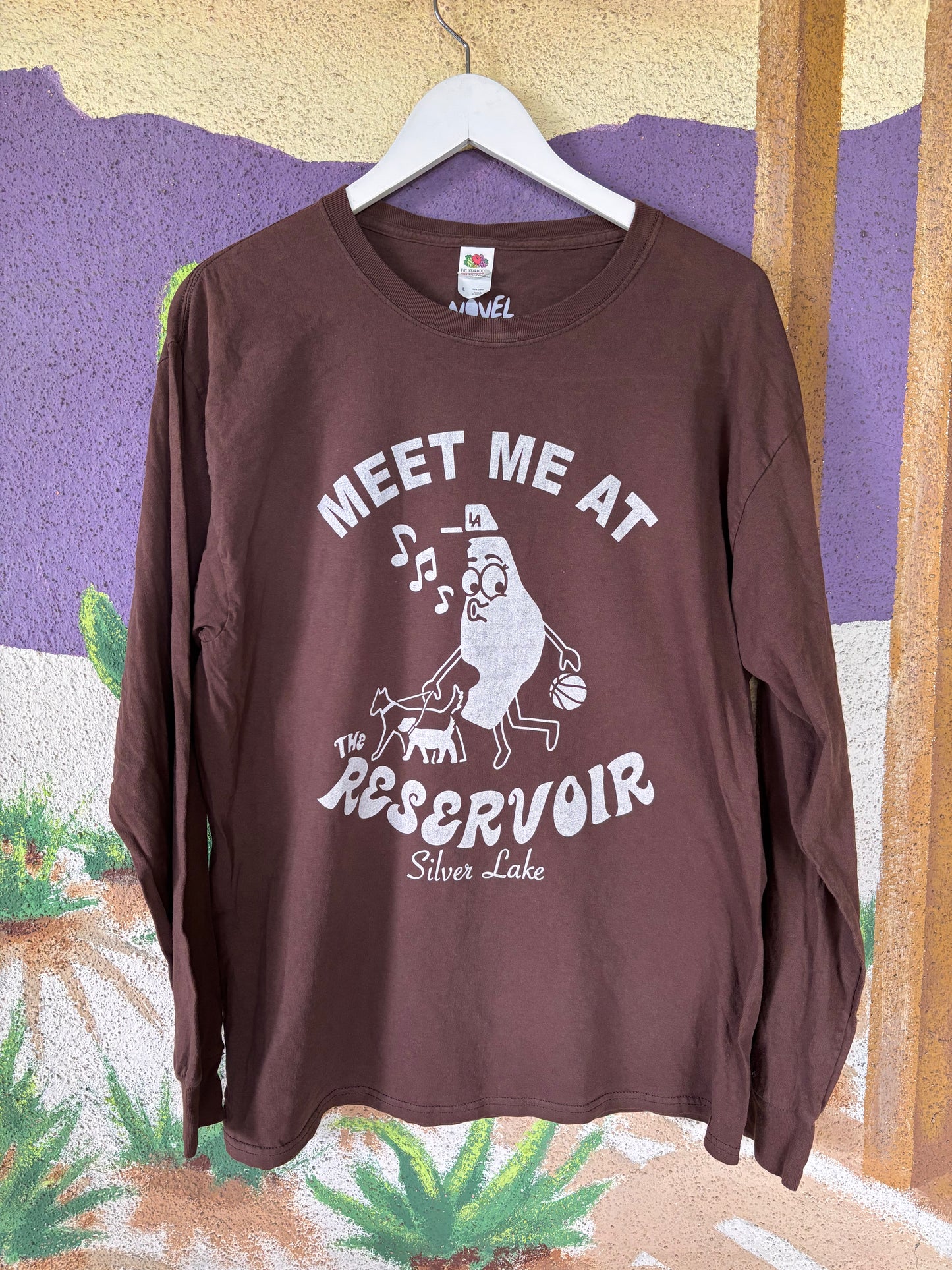 Upcycled "Meet Me at the Reservoir" Long-Sleeve Tee - Adult Large - Brown