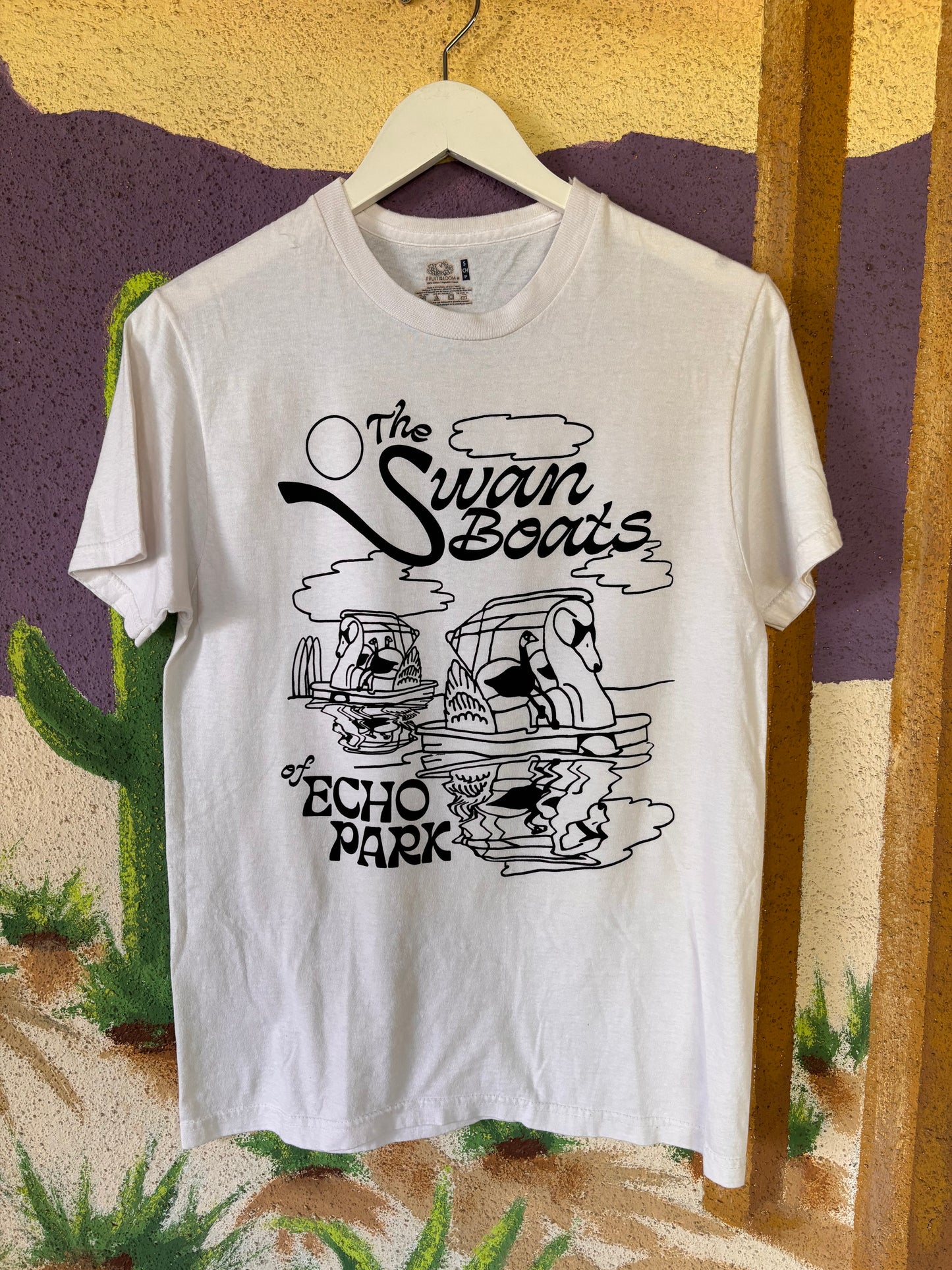 Upcycled "Swan Boats of Echo Park" Tee - Adult Small - White