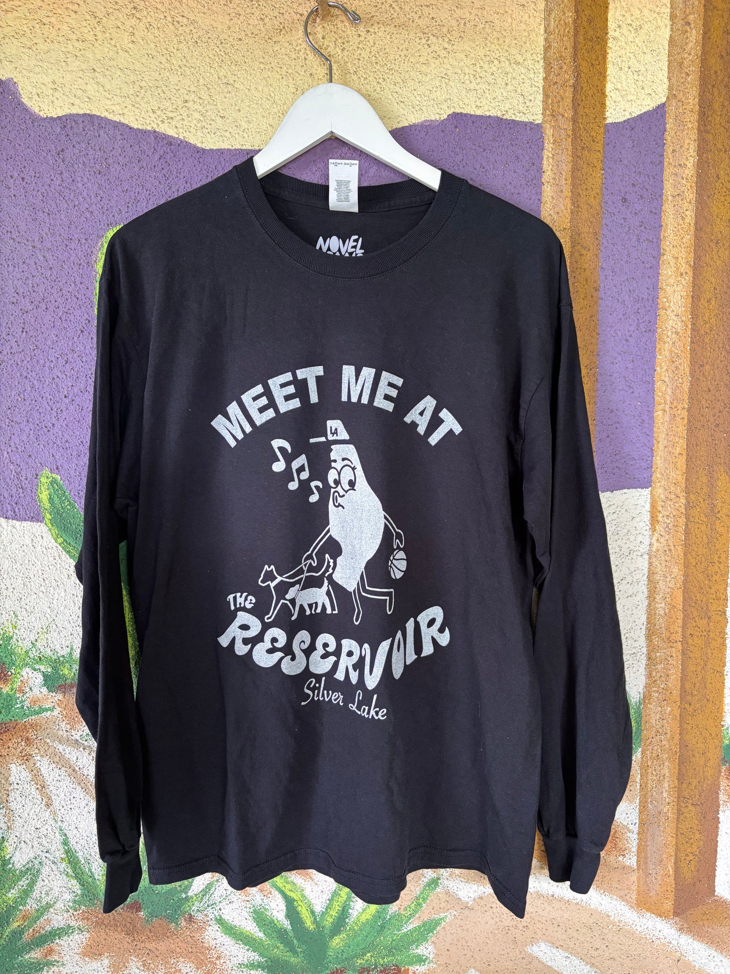 Upcycled "Meet Me at the Reservoir" Long-Sleeve Tee - Adult Large - Black
