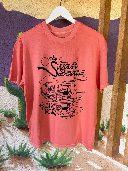 Upcycled "Swan Boats of Echo Park" Tee - Adult Medium - Salmon